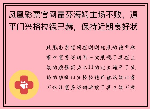 凤凰彩票官网霍芬海姆主场不败，逼平门兴格拉德巴赫，保持近期良好状态